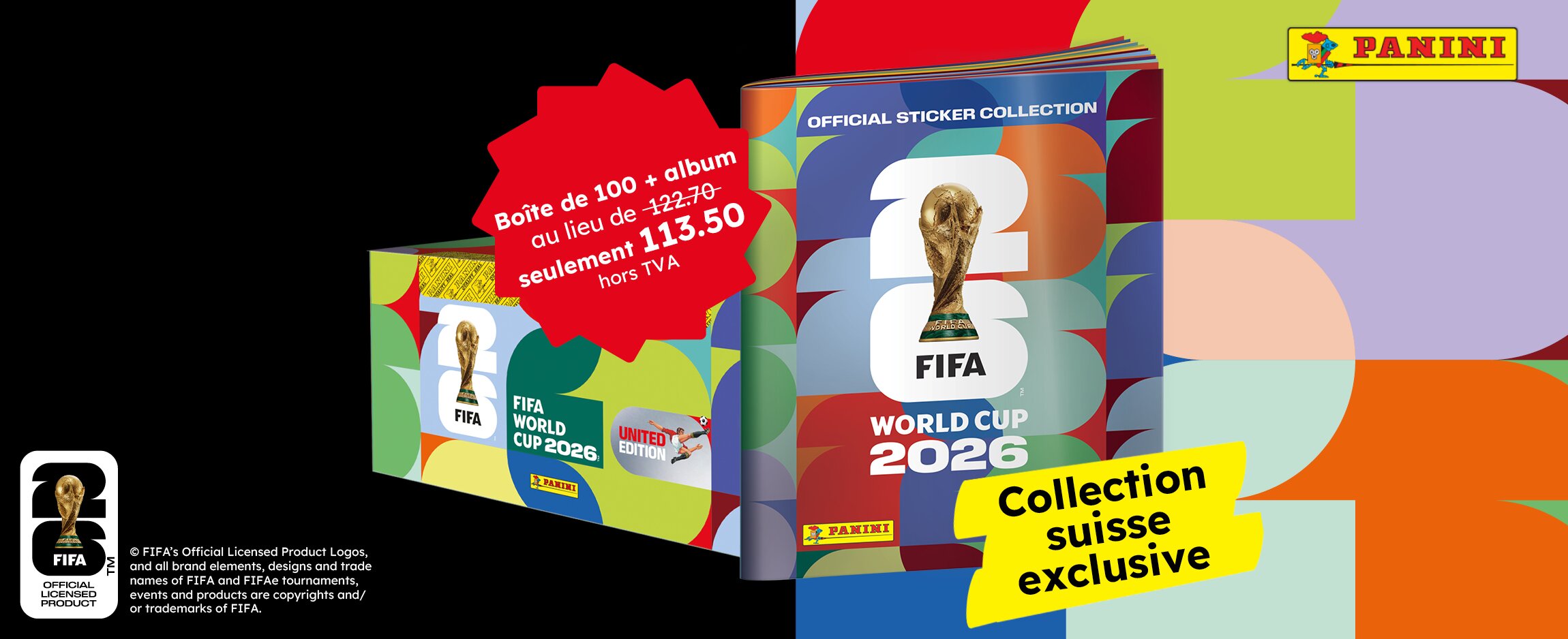 Photo du produit : boîte de 100 autocollants Panini avec album pour la Coupe du monde de football 202