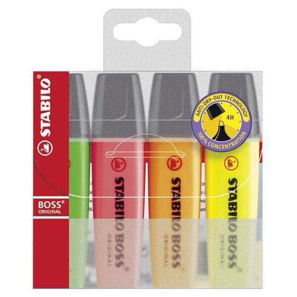 STABILO Surligneur BOSS ORIGINAL, étui en PET de 4