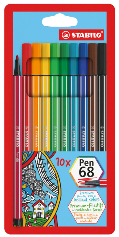 STABILO Feutre Pen 68, &eacute;tui en carton de 10