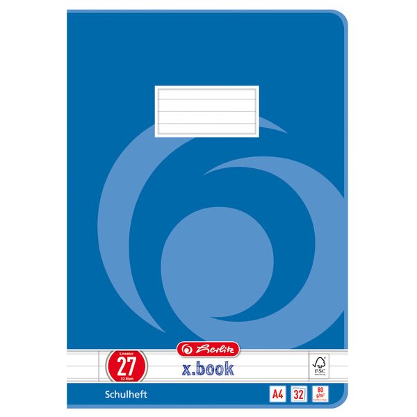 herlitz Schulheft x.book, DIN A4, Lineatur 28 kariert