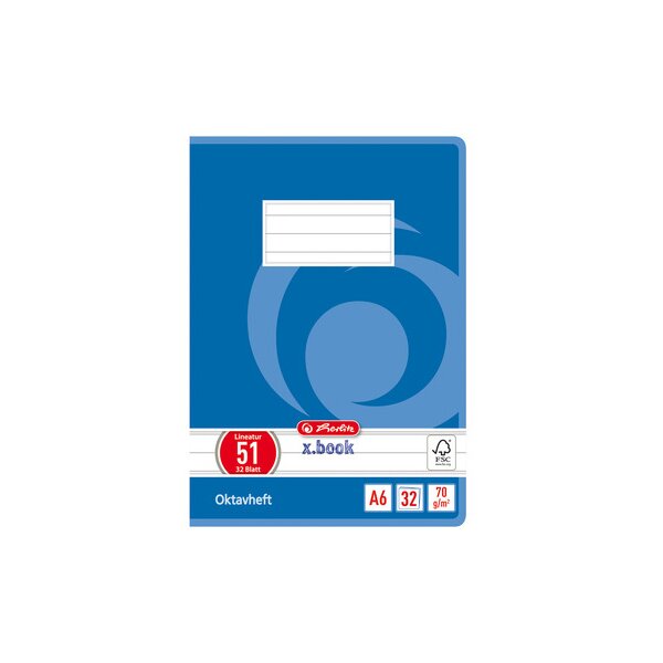 herlitz Oktavheft x.book, DIN A6, kariert, 70 g qm, 32 Blatt