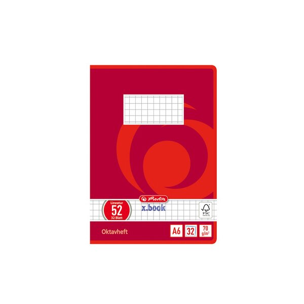 herlitz Oktavheft x.book, DIN A6, kariert, 70 g qm, 32 Blatt
