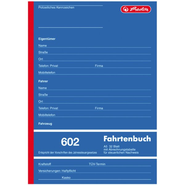 herlitz Formularbuch Fahrtenbuch 601, A6 quer, 40 Blatt