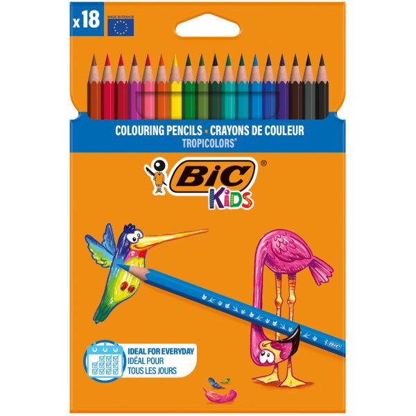 BIC KIDS Crayons de couleur Tropicolors 2, étui carton de 12