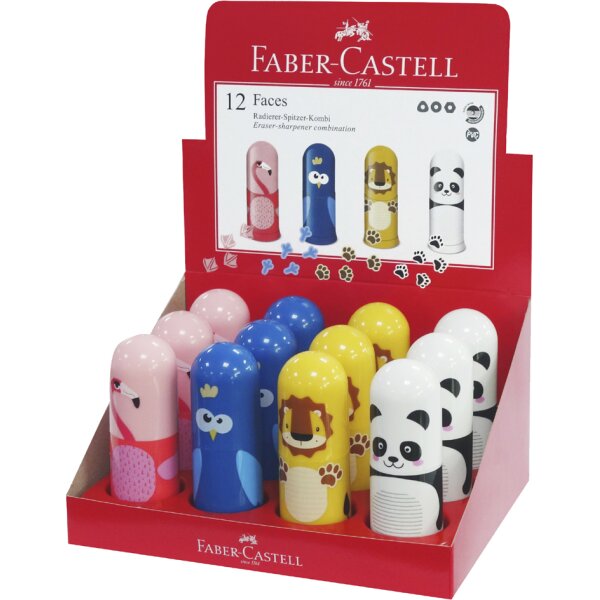 FABER-CASTELL Combi gomme - taille-crayon Faces, pr&eacute;sentoir