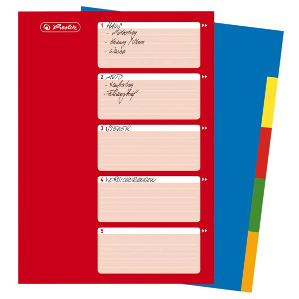 herlitz Kunststoff-Register, blanko, A4, farbig, 5-teilig