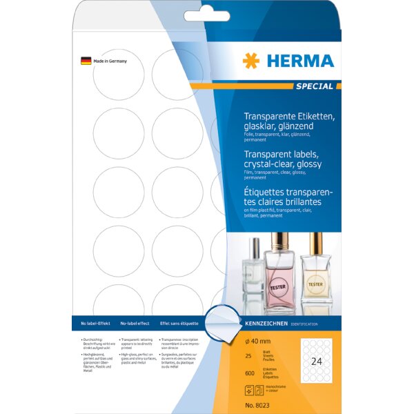 HERMA Etiquette en film SPECIAL, diamètre 40 mm, transparent