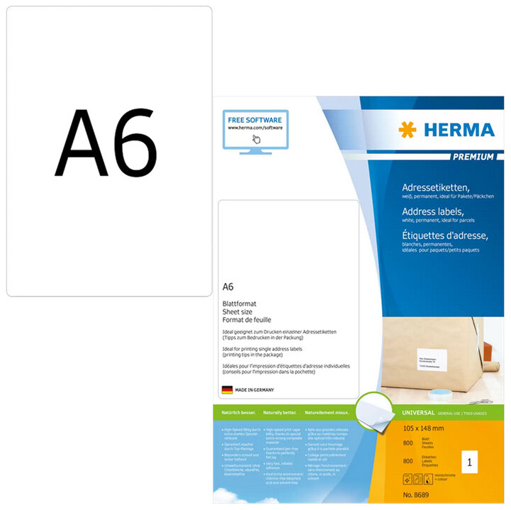 HERMA Universal-Etiketten PREMIUM, 105 x 148 mm, weiss