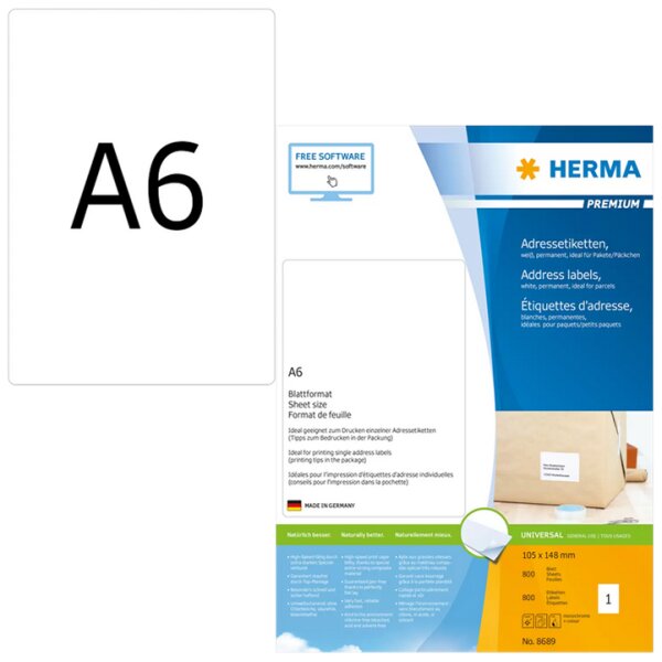 HERMA Universal-Etiketten PREMIUM, 105 x 148 mm, weiss