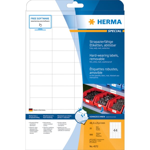 HERMA &Eacute;tiquette polyester SPECIAL, 48,3 x 25,4 mm, enlevable