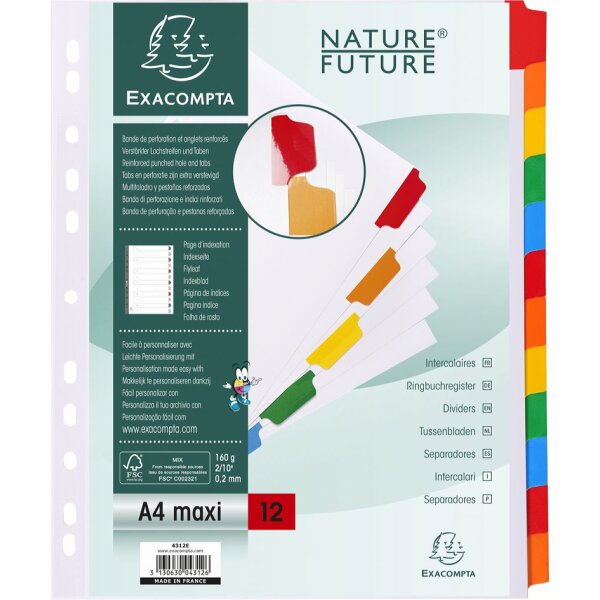 EXACOMPTA Intercalaires en carton, A4 Maxi, 6 touches