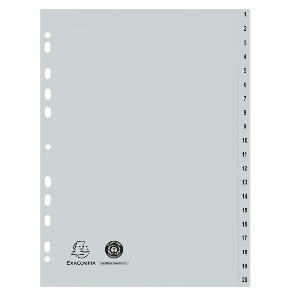 EXACOMPTA Kunststoff-Register, Zahlen, A4, 20-teilig