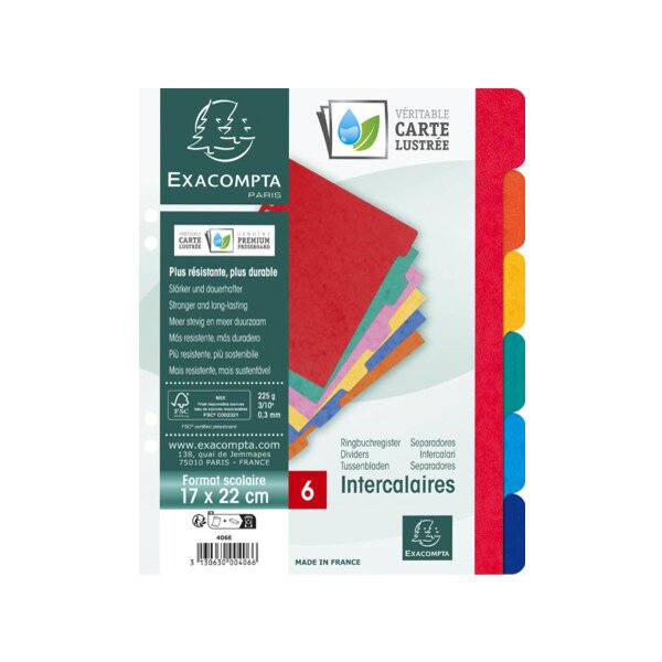 EXACOMPTA Intercalaires en carton, 170 x 220 mm, 6 positions