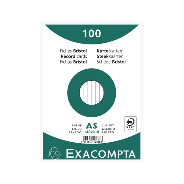 EXACOMPTA Fiches bristol, A5, ligné, rose