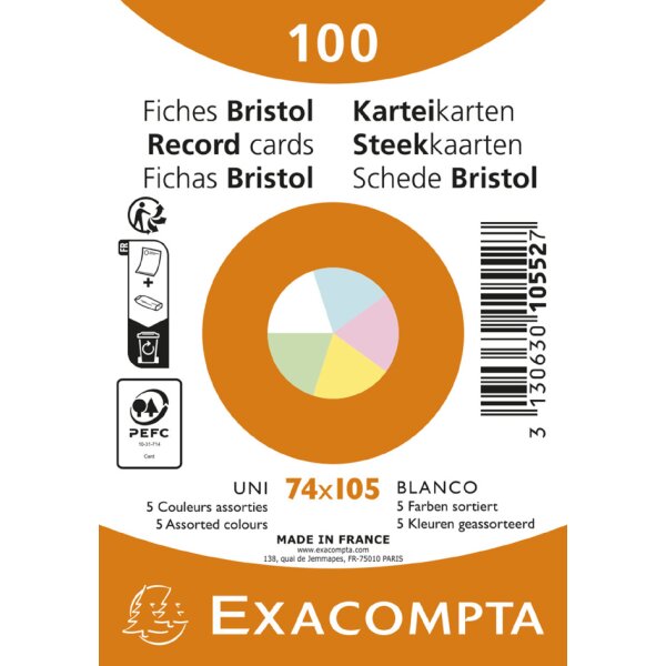 EXACOMPTA Fiches bristol, A7, ligné, bleu azur