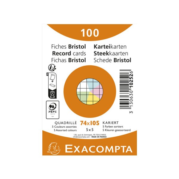 EXACOMPTA Fiches bristol, A7, ligné, bleu azur