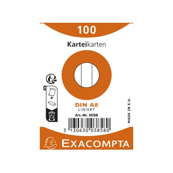 EXACOMPTA Karteikarten, DIN A8, blanko, weiss
