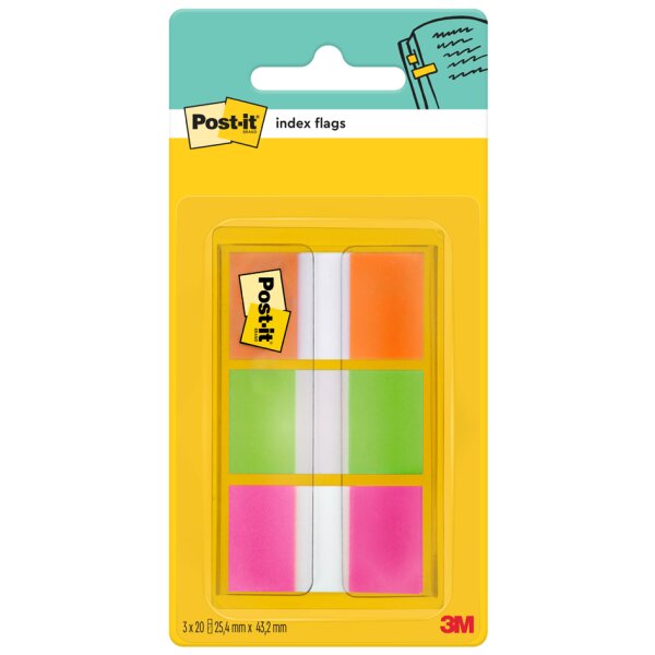 Post-it Marque-pages Index, 25,4 x 43,2 mm, 3 couleurs