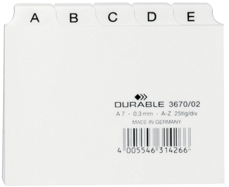DURABLE Karteiregister A - Z, PP, A7 quer, weiss, 25-teilig
