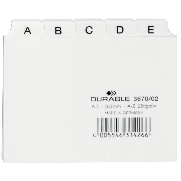 DURABLE Index alphab&eacute;tique A - Z, PP, format A7 paysage
