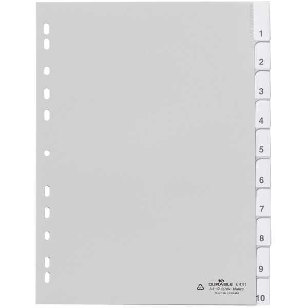 DURABLE Intercalaires en plastique, PP, &eacute;paisseur: 0,12 mm