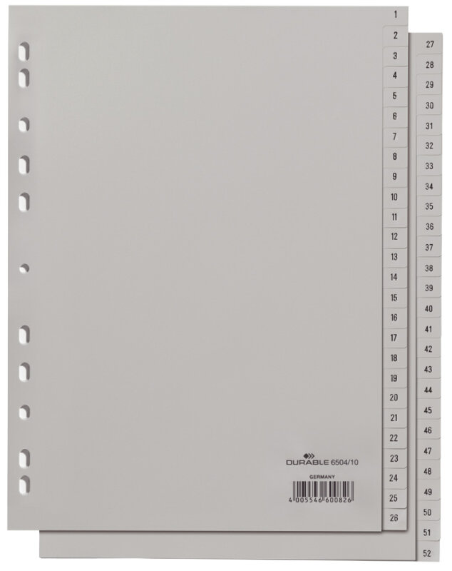 DURABLE Intercalaires en plastique, chiffres, A4, 52 touches