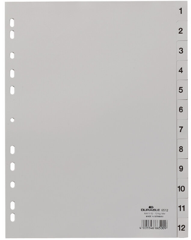 DURABLE Intercalaires en plastique, chiffres, A4, 52 touches