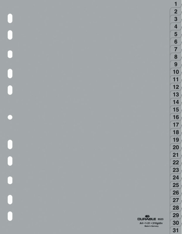 DURABLE Intercalaires en plastique, chiffres, A4, 52 touches