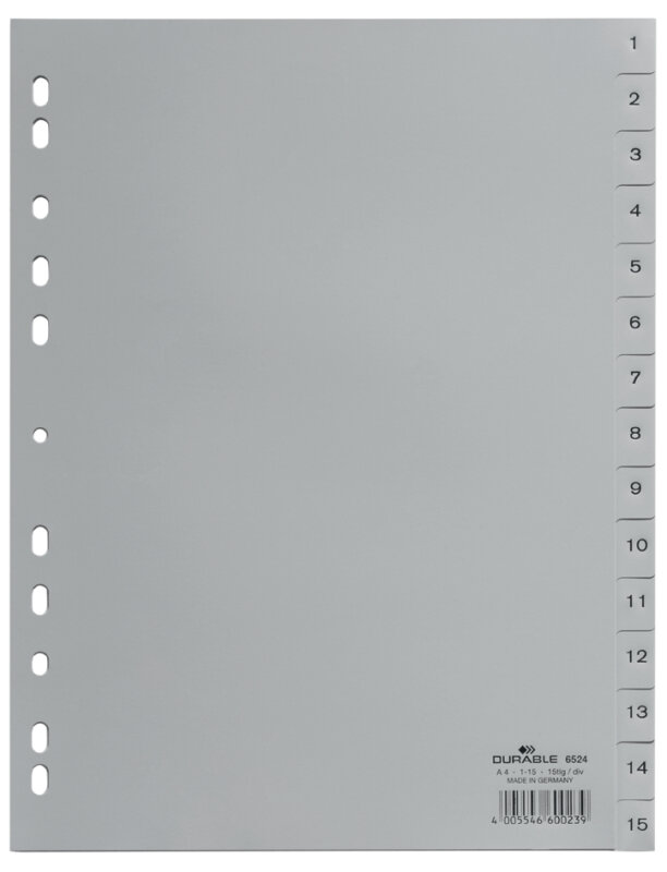 DURABLE Intercalaires en plastique, chiffres, A4, 52 touches