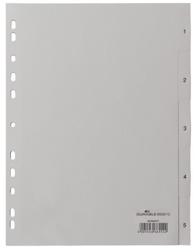 DURABLE Intercalaires en plastique, chiffres, A4, 5 touches