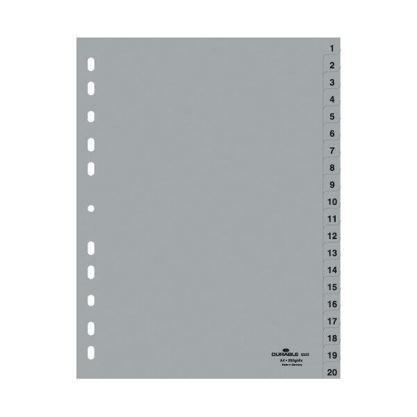 DURABLE Kunststoff-Register, Zahlen, A4, 5-teilig, 1 - 5
