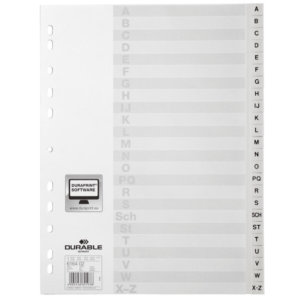 DURABLE Kunststoff-Register, A-Z, A4, 20-teilig, grau