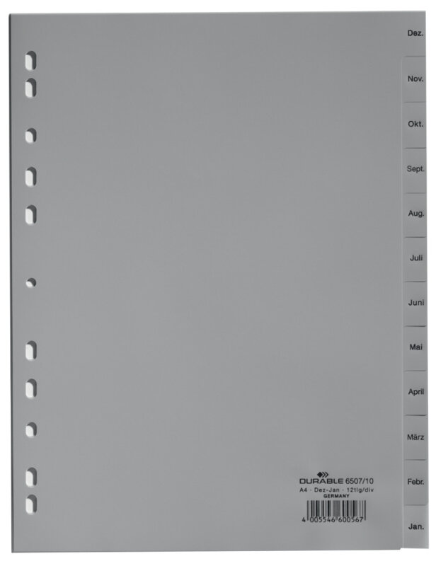 DURABLE Kunststoff-Register, Monate, A4, Januar - Dezember