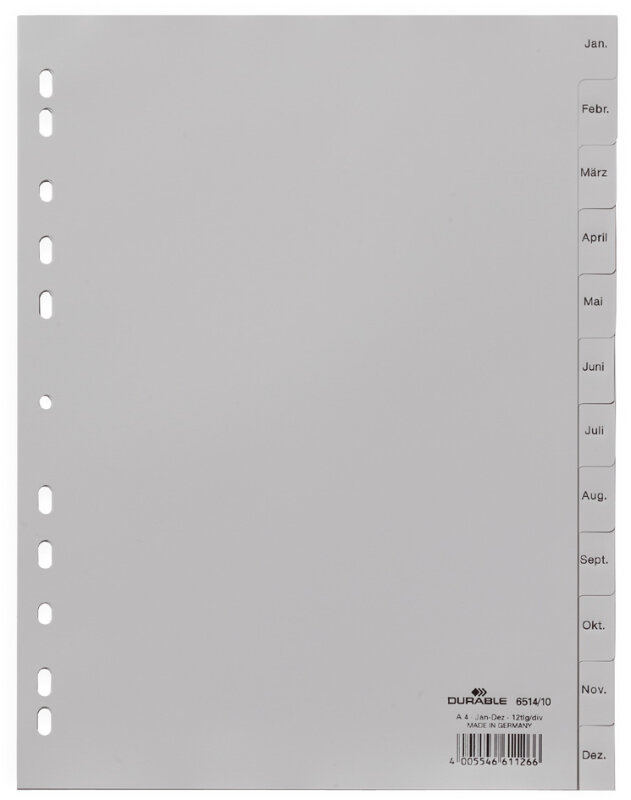 DURABLE Kunststoff-Register, Monate, A4, Januar - Dezember