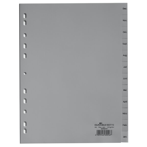 DURABLE Kunststoff-Register, Monate, A4, Januar - Dezember