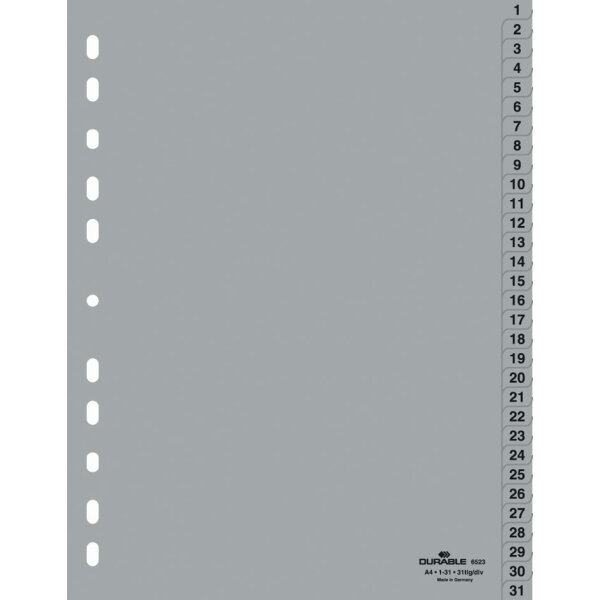 DURABLE Kunststoff-Register, Zahlen, A4, 20-teilig, 1 - 20