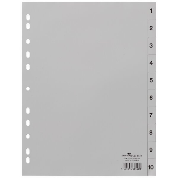 DURABLE Kunststoff-Register, Zahlen, A4, 15-teilig, 1 - 15