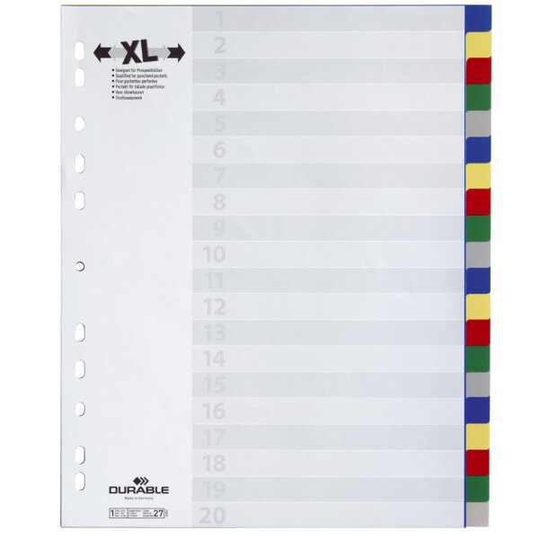 DURABLE Kunststoff-Register, A4, PP, 5-teilig, überbreit