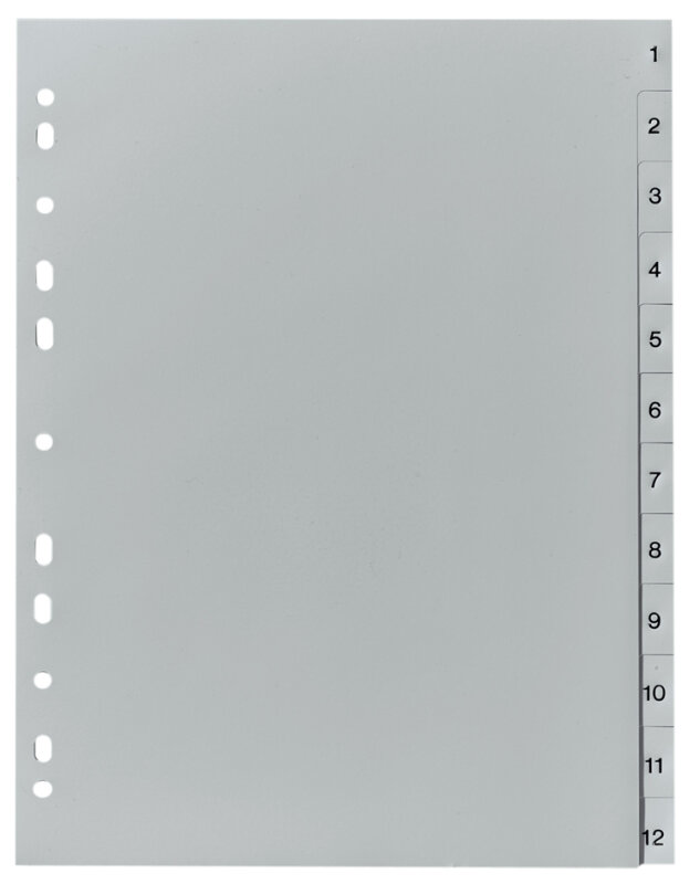 herlitz Kunststoff-Register, Zahlen, A4, 12-teilig, grau