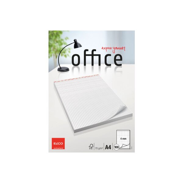 ELCO Bloc-notes quadrill&eacute; 4mm A4 74425.17 blanc, 70gm2 100 flls.