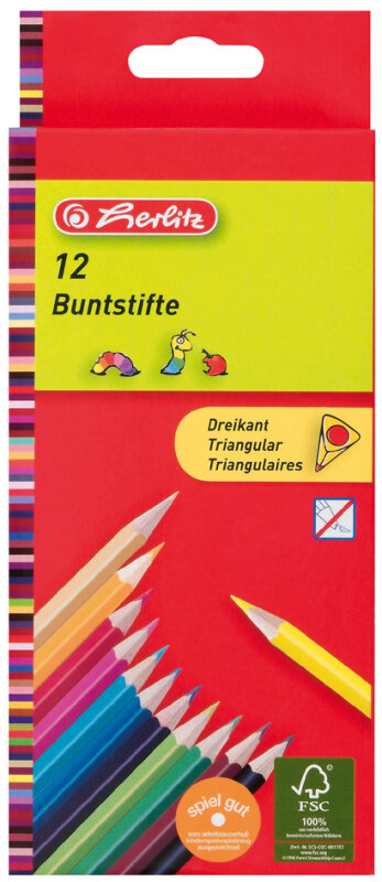 herlitz Crayons de couleur triangulaires, &eacute;tui carton de 6