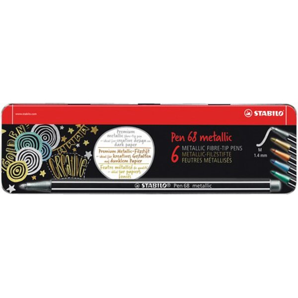 STABILO Feutre Pen 68 metallic, étui en métal de 6