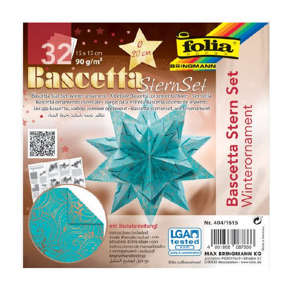 folia Feuilles de papier pliable étoile Bascetta, bleu glace