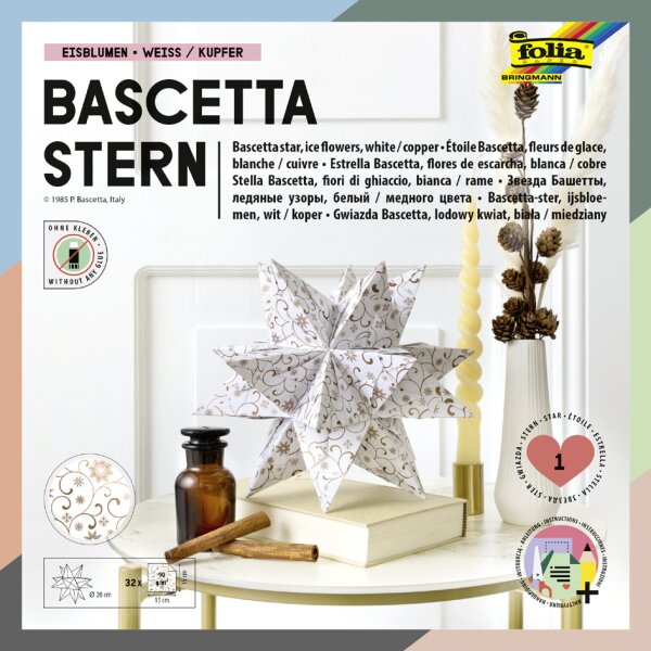folia Faltblätter Bascetta-Stern, weiss bedruckt