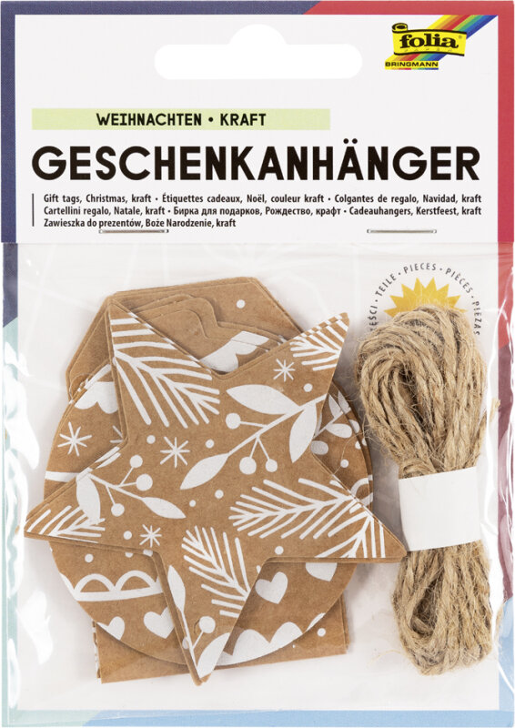 folia Etiquette cadeau No&euml;l papier kraft, avec ficelle