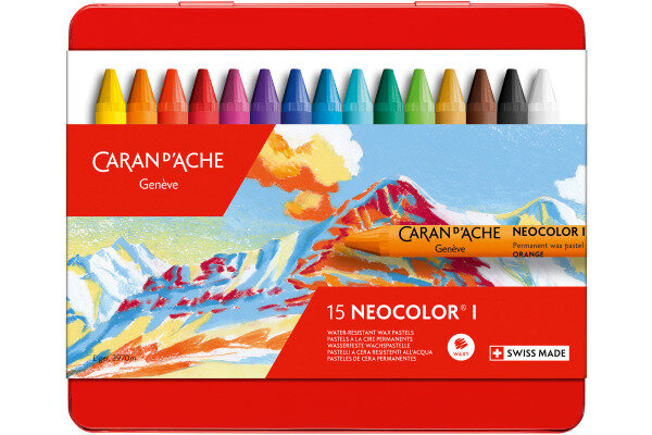 CARAN DACHE Wachsmalkreide Neocolor 1 7000.315 15 Farben Metallbox