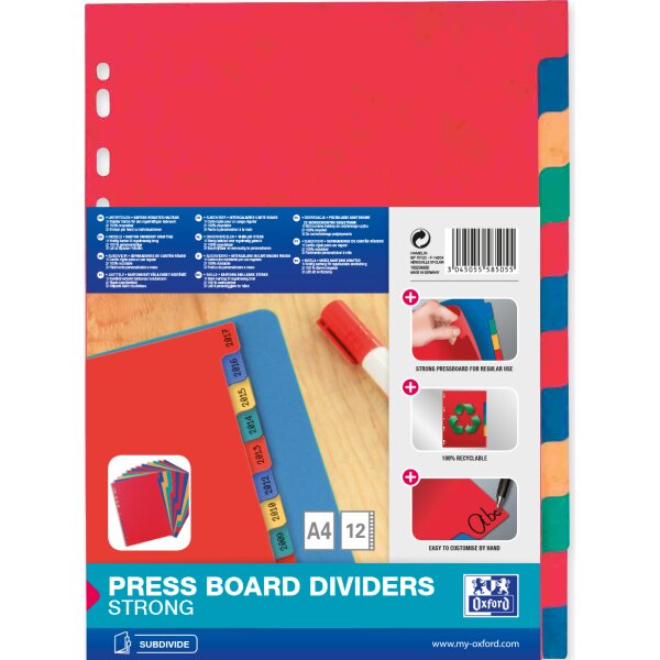 Oxford Intercalaires en carton, uni, format A4+, 6 touches