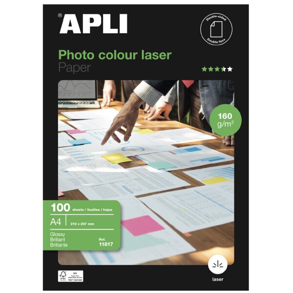 APLI Laser-Foto-Papier, DIN A4, 160 g qm, hochgl&auml;nzend