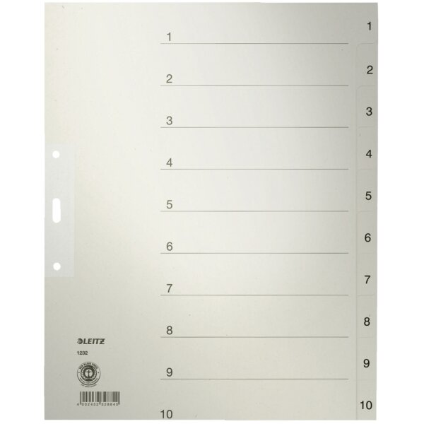 LEITZ Intercalaires en papier naturel, numéroté, format A4