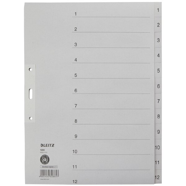 LEITZ Intercalaires en papier naturel, numéroté, format A4